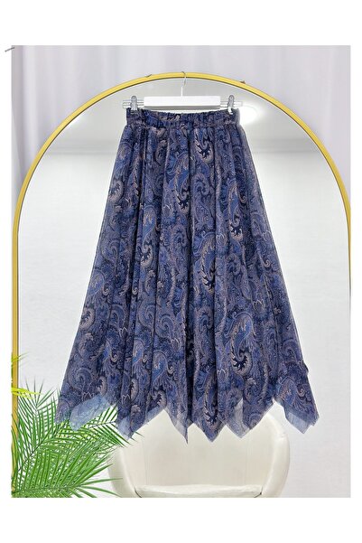 YEDİLALE FUSTĂ ASIMETRICĂ DIN ȘIFON CU MODEL TIP ȘAL [cu căptușeală, 90/95 cm...