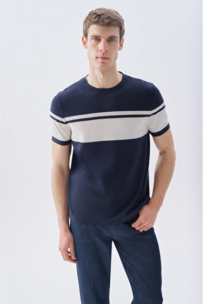 Mudo Striped Crew Neck Short Sleeve Knitwear Sweater