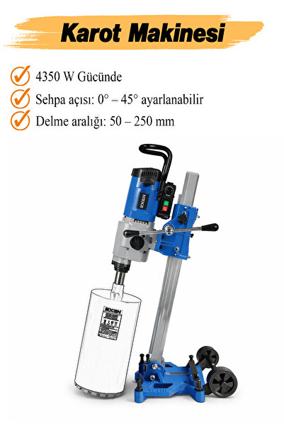 Badem10 Elektrikli Açılı Standart Karot Makinesi Tezgah Tipli 4350 W Sulu Güç...