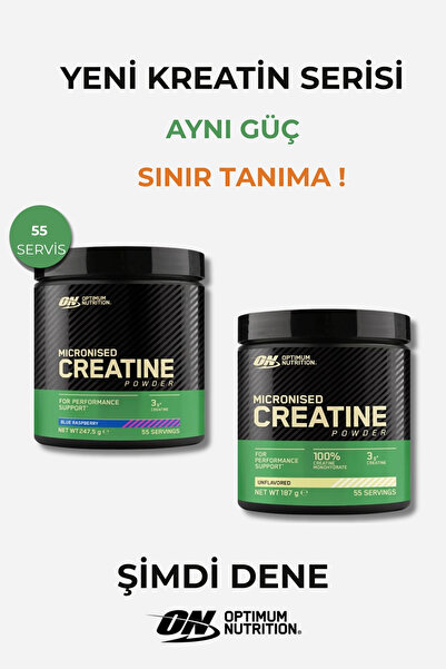 ON Optimum Nutrition Kreatin Seti Blue Raspberry Aromalı ve Aromasız 55 Servi...
