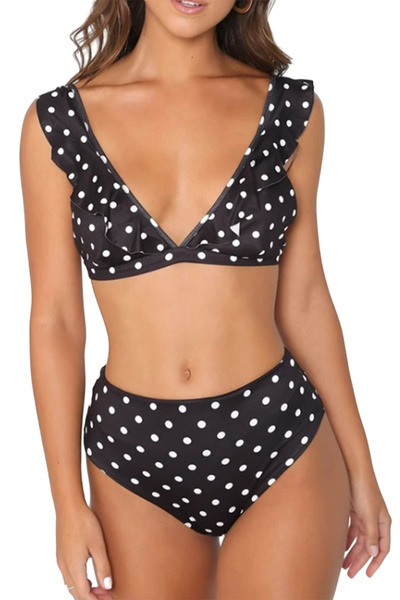 EFAYN.RO Women's swimsuit, 2 pieces, trendy polka dot pattern, ruffled bra, s...
