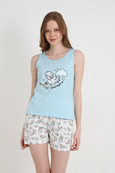 ELİTOL Cotton Printed Women's Strappy Shorts Set