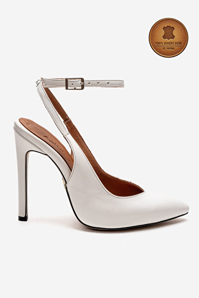 Ayakkabı Ateşi Γνήσιο δερμάτινο λευκό λουστρίνι με μυτερή μύτη και ψηλό λεπτό...