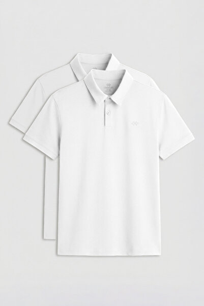 TOMMY LIFE Ανδρικό T-Shirt Standard Fit Basic Polo Neck 2-pack Λευκό - 87748