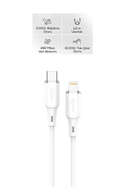 Volty Type-C to Lightning iPhone Şarj Kablosu | 30W PD Hızlı Şarj, 480Mbps, 1...