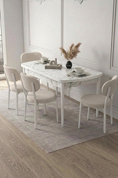 Renlife 4 Kişilik Açılır Mutfak Masa Takımı | Yemek Masası ve Sandalye Seti M...