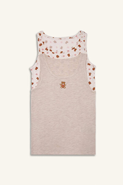 DeFacto G8640A8Er98 Ecru Bear Printed 2-Piece Undershirt for Girls