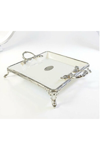 ROY KING طبق تقديم مربع أنيق فضي 28x34