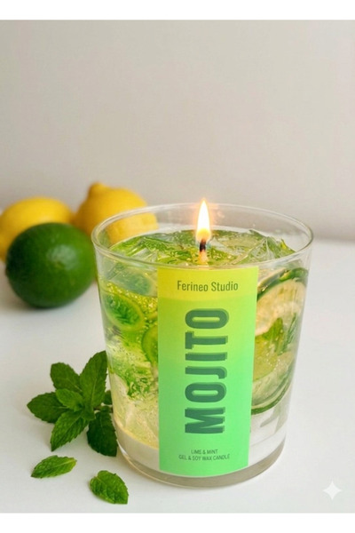 Dekoratif Mojito Kokteyl Mum - Buz Efektli & Jel Tasarım - Özel Esanslı Büyük Boy