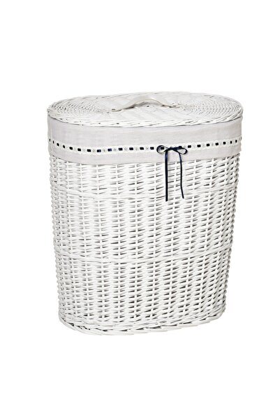 OEM Laundry basket with detachable bag Re-Bloom, rattan, white, 51 x 38 x 57 cm