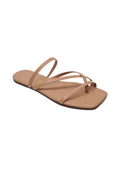 Tkees Papuci de damă, cu vârf pătrat, crem, cu bretele încrucișate, eleganți,...