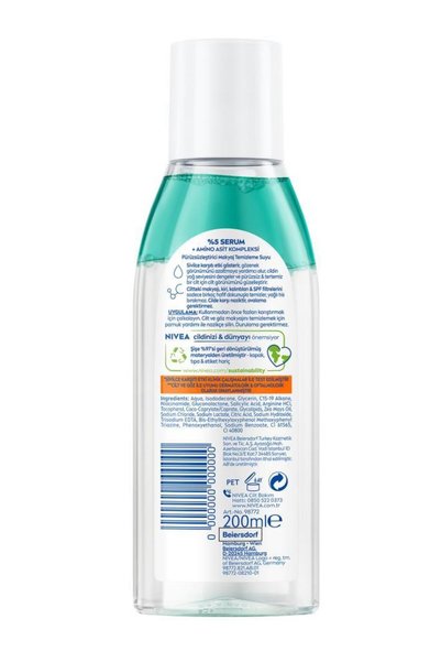 NIVEA Micellar Makyaj Temizleme Suyu Derma Skin Clear 200 ml, Karşıtı,Niasinamid,Salisilik Asit,PHA