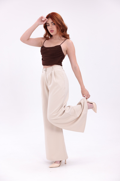H&A İSTANBUL Women's Extra Wide Leg Flowy Palazzo Pants with Back Elastic - High Waist Relaxed Fit