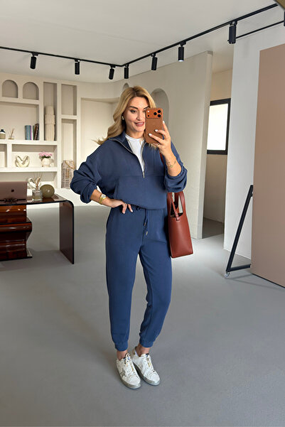 Sezgi Tekin Set din modal Indigo cu guler înalt din seria Premium
