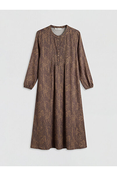 LC Waikiki LCW Grace Καφέ Φόρεμα με Σχέδιο Ρεβέρ