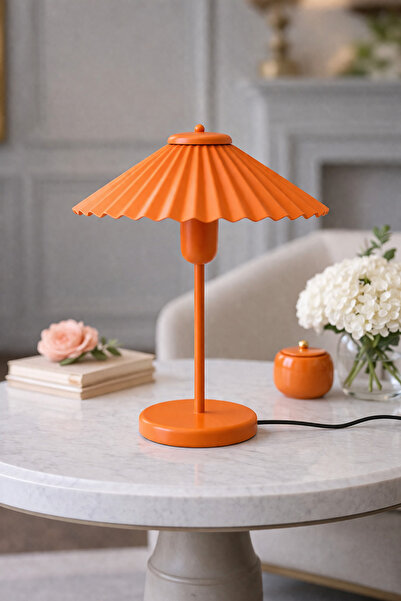 Natiorj Plisse Model Metal Umbrella Şapkalı Yatak Odası Salon Cafe Masa Lamba...