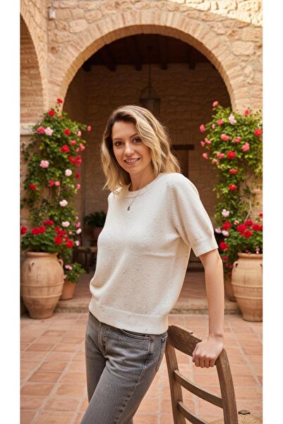 3B Stil Seasonal Sequined Short Sleeve Mango Women's Knitwear