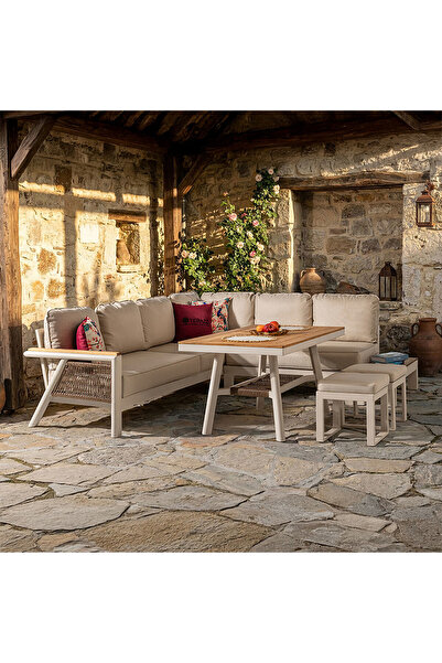 ENLIS Rattan Bahçe Köşe Takımı L Koltuk Seti Alüminyum İskelet Suya Dayanıklı...