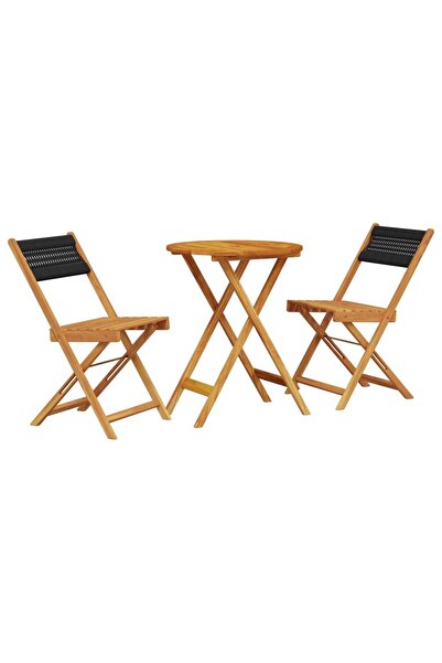vidaxl Set mobilier bistro, 3 piese, negru, polipropilenă lemn masiv