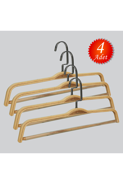 NYN شماعات بناطيل خشبية من BARLI باللون الأسود والنيكل، 4 قطع