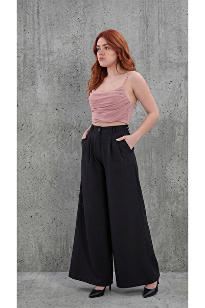 H&A İSTANBUL Women's Extra Wide Leg Flowy Palazzo Pants with Back Elastic - H...