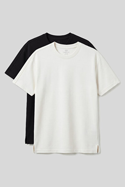 TOMMY LIFE Ανδρικό T-Shirt Rahat Form O-Neck 2-pack Μαύρο-Εκρού - 88495