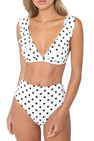 EFAYN.RO Women's swimsuit, 2 pieces, trendy polka dot pattern, ruffled bra, s...