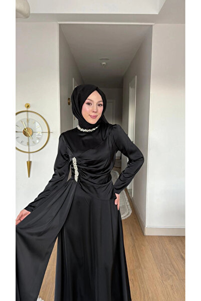 Butik Yeni Sezon Siyah Saten Kumaş Abiye Modelimiz
