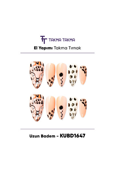 Takma Takma 10'lu KUBD1647 Uzun Badem Tekrar Kullanılabilir El Yapımı Protez ...