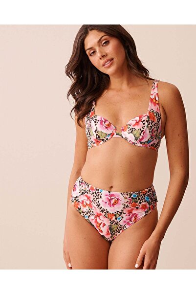 La Vie en Rose FLORAL LEOPARD Plunge Bikini Top