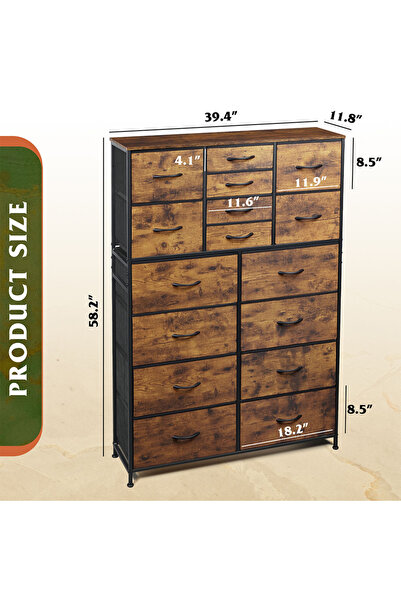 KEKE 16-drawer large size Fabric model For inside Home Bed Room Storage Cabinet Brown Color 100cm