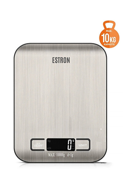 ESTRON 10 Kg Hassas Mutfak Tartısı 1 Gr Hassasiyet Paslanmaz Çelik (PİL HEDİYELİ)