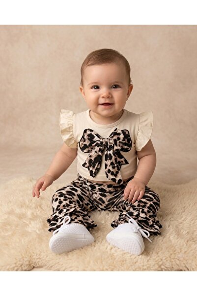 voyyo kids baby Baby Girl Bow Detailed Ruffle Summer Leopard Leggings 6-9-12-...