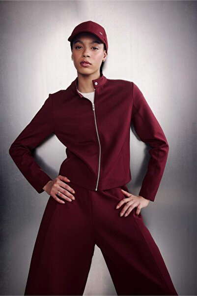 DeFacto Hanorac standard cu guler înalt, din material Scuba Diver, cu fermoar...