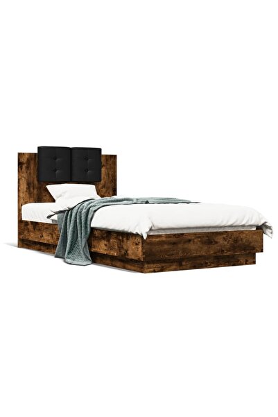 vidaxl Cadru de pat cu tăblie stejar fumuriu 75x190 cm lemn prelucrat