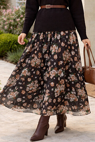 benguen Fusta cu imprimeu din dantela N2694 Maro