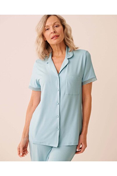 La Vie en Rose Super Soft Lace Trim Button-down Shirt