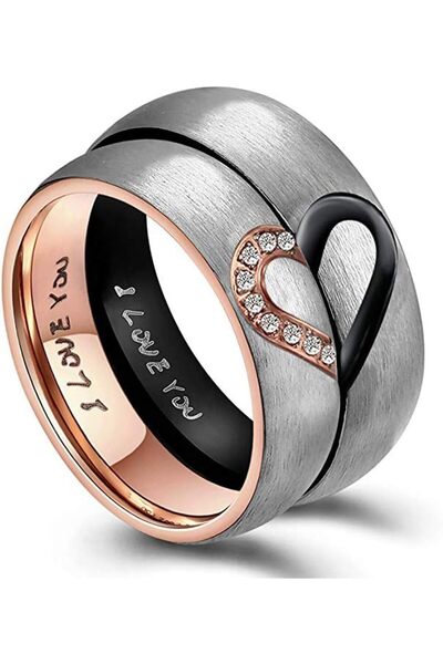 Arabest Heart Promise Couples Ring, Stainless Steel Wedding Engagement Band f...