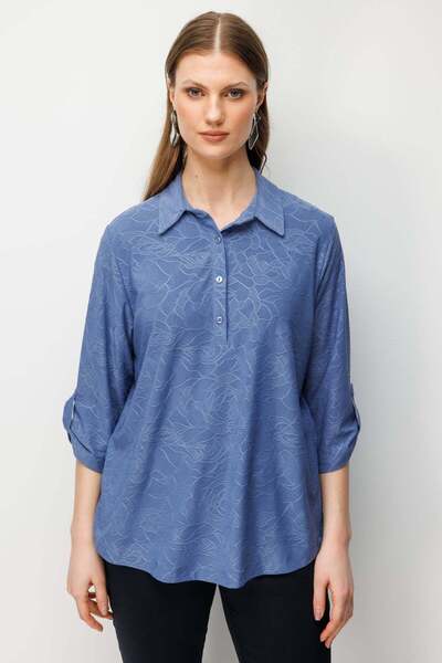 ON Women's Plus Size Half Sleeve Embroidered Blouse 71342 Indigo