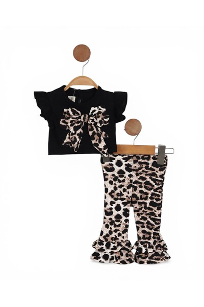 Egelite Baby Girl Summer Clothes Leopard Bow Detailed Ruffle Tights 6-9-12-18...