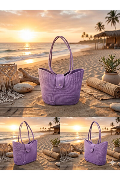 Beach Handmade Mor El Çantası, Tasarım Günlük çanta, Kadın Lila Tasarım Omuz Çantası