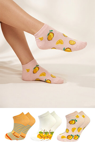 KARDEŞLER ÇORAP Women's Cotton Booties Socks Colorful 3-Piece Pack