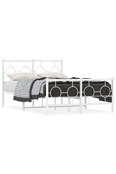 vidaxl Metal bed frame with headboard, white, 120x200 cm