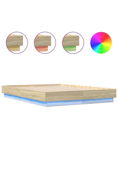 vidaxl Cadru de pat cu lumini LED, stejar sonoma, 120x190 cm