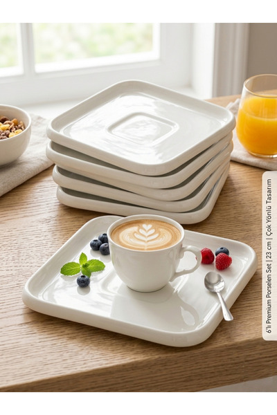 Le Paon 6'lı Porselen Servis Tabağı - 23 Cm Sunum Tabağı
