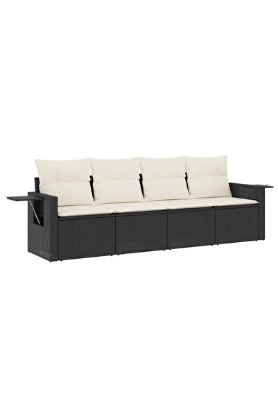 vidaxl Set mobilier de grădină cu perne, 4 piese, negru, poliratan