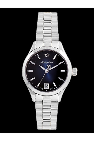 Mathey-Tissot Women's Silver-Black Steel Case Round Dial Metal Band Wrist Wat...