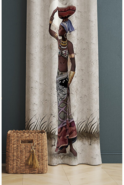 dekomingo Cortina de fundal cu 2 aripi, cu model, pentru femei, în stil afric...