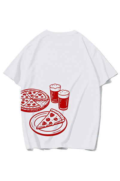 BRZ COLLECTION Tricou unisex oversize cu pizza (ALB)