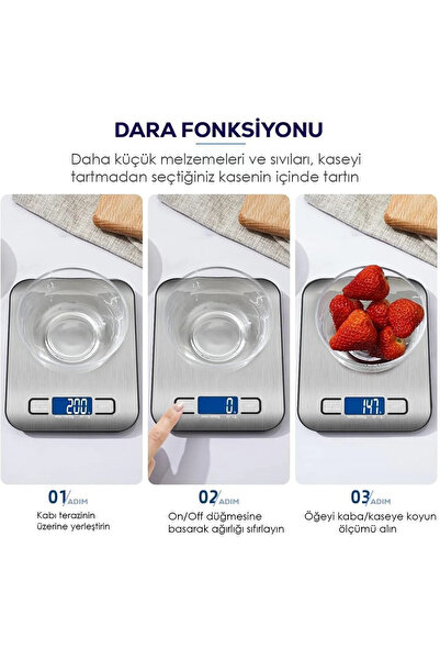 ESTRON 10 Kg Hassas Mutfak Tartısı 1 Gr Hassasiyet Paslanmaz Çelik (PİL HEDİYELİ)